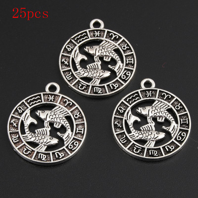 Ezüst/arany színű, 24x21 mm-es tizenkét csillagkép Charms zodiákus medál barkácsoláshoz, kézzel készített fém asztrológia ékszerkészítési kiegészítőhöz