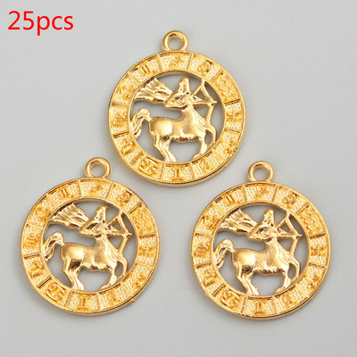 Ezüst/arany színű, 24x21 mm-es tizenkét csillagkép Charms zodiákus medál barkácsoláshoz, kézzel készített fém asztrológia ékszerkészítési kiegészítőhöz