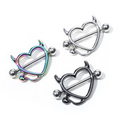 1 pereche de bijuterii pentru piercing la sân din oțel inoxidabil 14G, bară de piercing pentru mamelon, inele pentru mamelon, acoperire cu scut, piercing sexy pentru mreană