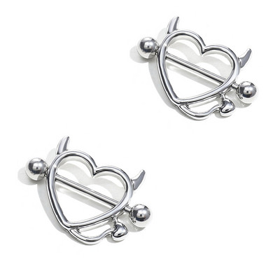 1 pereche de bijuterii pentru piercing la sân din oțel inoxidabil 14G, bară de piercing pentru mamelon, inele pentru mamelon, acoperire cu scut, piercing sexy pentru mreană