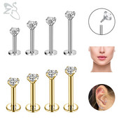 ZS 1 bucată argintiu auriu culoare oțel inoxidabil buza labret piercing rotund CZ cristal ureche helix tragus piercing bijuterii 6/8/10/12mm