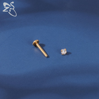ZS 1 Τεμάχιο Ασημί Χρυσό Χρώμα Ανοξείδωτο Χείλος Labret Piercing Round CZ Crystal Ear Helix Tragus Piercings Jewelry 6/8/10/12MM