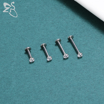 ZS 1 Τεμάχιο Ασημί Χρυσό Χρώμα Ανοξείδωτο Χείλος Labret Piercing Round CZ Crystal Ear Helix Tragus Piercings Jewelry 6/8/10/12MM