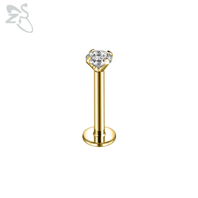 ZS 1 bucată argintiu auriu culoare oțel inoxidabil buza labret piercing rotund CZ cristal ureche helix tragus piercing bijuterii 6/8/10/12mm