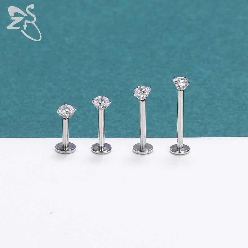 ZS 1 bucată argintiu auriu culoare oțel inoxidabil buza labret piercing rotund CZ cristal ureche helix tragus piercing bijuterii 6/8/10/12mm