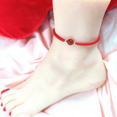 Brățară de gleznă pentru femei de modă, cupluri, lucrate manual, ajustabile, margele roșii norocoase, gleznele desculțe pentru femei, bijuterii de prietenie
