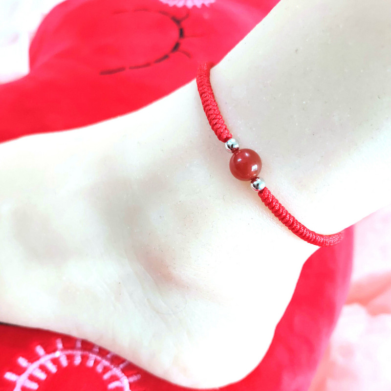 Brățară de gleznă pentru femei de modă, cupluri, lucrate manual, ajustabile, margele roșii norocoase, gleznele desculțe pentru femei, bijuterii de prietenie