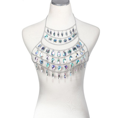 Lanț de corp cu strasuri pentru femei, curea în talie, sutien superior, ham, bikini de vară, picătură de apă, lanț de corp pentru festivalul de vară, bijuterii