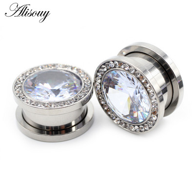 Alisouy 2 komada 6-16 mm Kubni cirkonij od nehrđajućeg čelika Vijak Tuneli za uši Čepovi za širenje mesa Nosilice Mjerači Nakit za piercing
