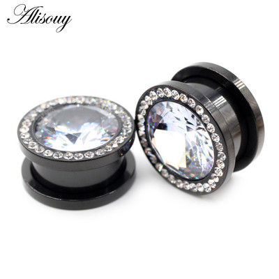 Alisouy 2 komada 6-16 mm Kubni cirkonij od nehrđajućeg čelika Vijak Tuneli za uši Čepovi za širenje mesa Nosilice Mjerači Nakit za piercing