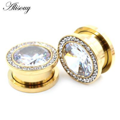 Alisouy 2 komada 6-16 mm Kubni cirkonij od nehrđajućeg čelika Vijak Tuneli za uši Čepovi za širenje mesa Nosilice Mjerači Nakit za piercing