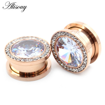 Alisouy 2 komada 6-16 mm Kubni cirkonij od nehrđajućeg čelika Vijak Tuneli za uši Čepovi za širenje mesa Nosilice Mjerači Nakit za piercing