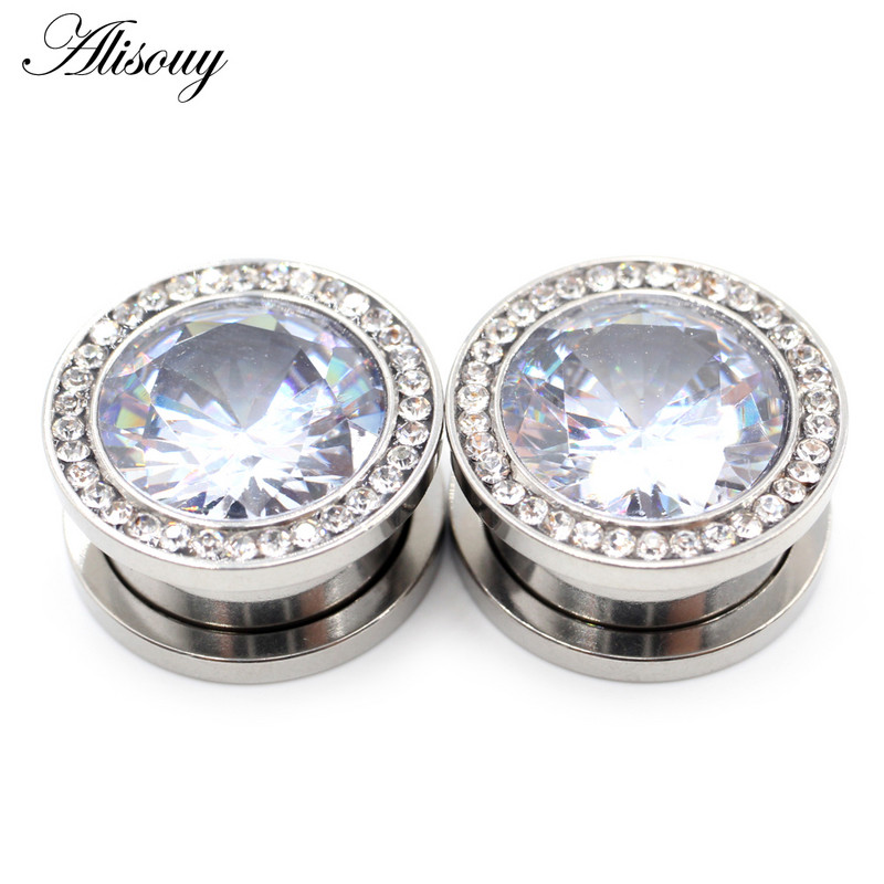 Alisouy 2 komada 6-16 mm Kubni cirkonij od nehrđajućeg čelika Vijak Tuneli za uši Čepovi za širenje mesa Nosilice Mjerači Nakit za piercing