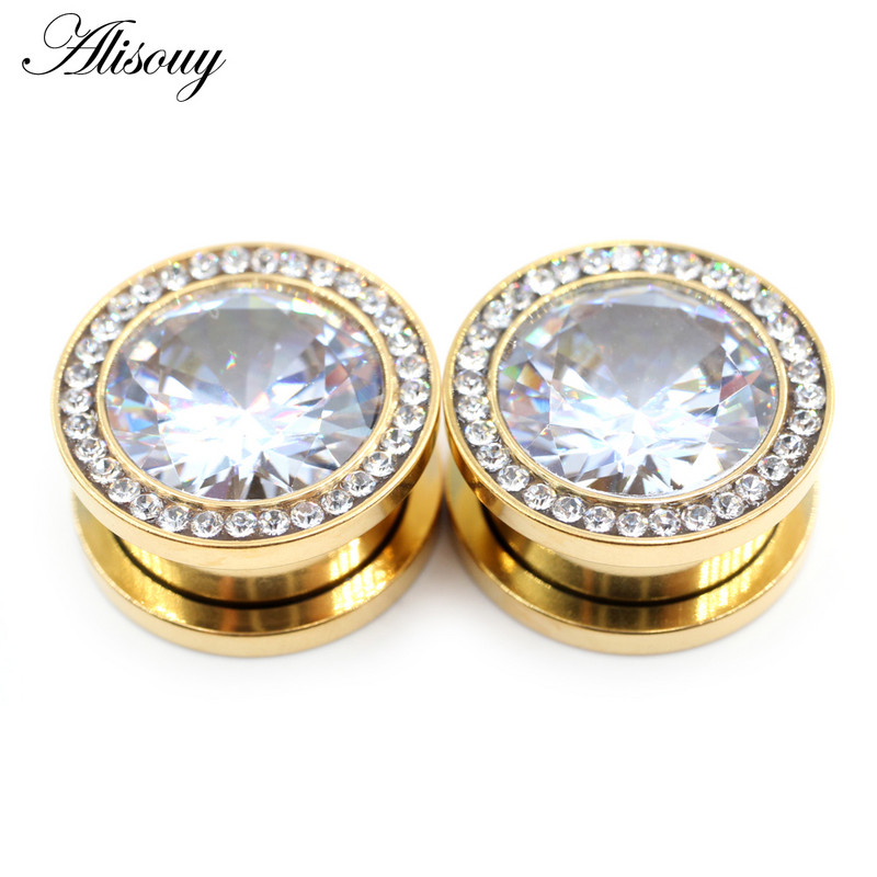 Alisouy 2 komada 6-16 mm Kubni cirkonij od nehrđajućeg čelika Vijak Tuneli za uši Čepovi za širenje mesa Nosilice Mjerači Nakit za piercing