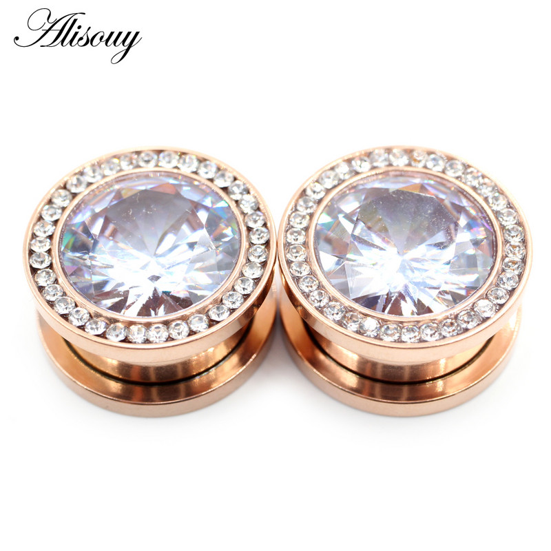 Alisouy 2 komada 6-16 mm Kubni cirkonij od nehrđajućeg čelika Vijak Tuneli za uši Čepovi za širenje mesa Nosilice Mjerači Nakit za piercing