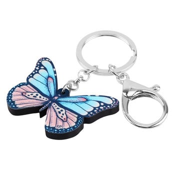 Newei Acrylic Brush-footed Butterfly Keychains Big printing Insect Animal Keyring Jewelry for Women Ανδρική τσάντα για κορίτσι Διακόσμηση αυτοκινήτου