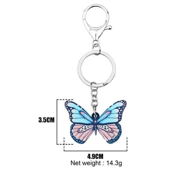 Newei Acrylic Brush-footed Butterfly Keychains Big printing Insect Animal Keyring Jewelry for Women Ανδρική τσάντα για κορίτσι Διακόσμηση αυτοκινήτου