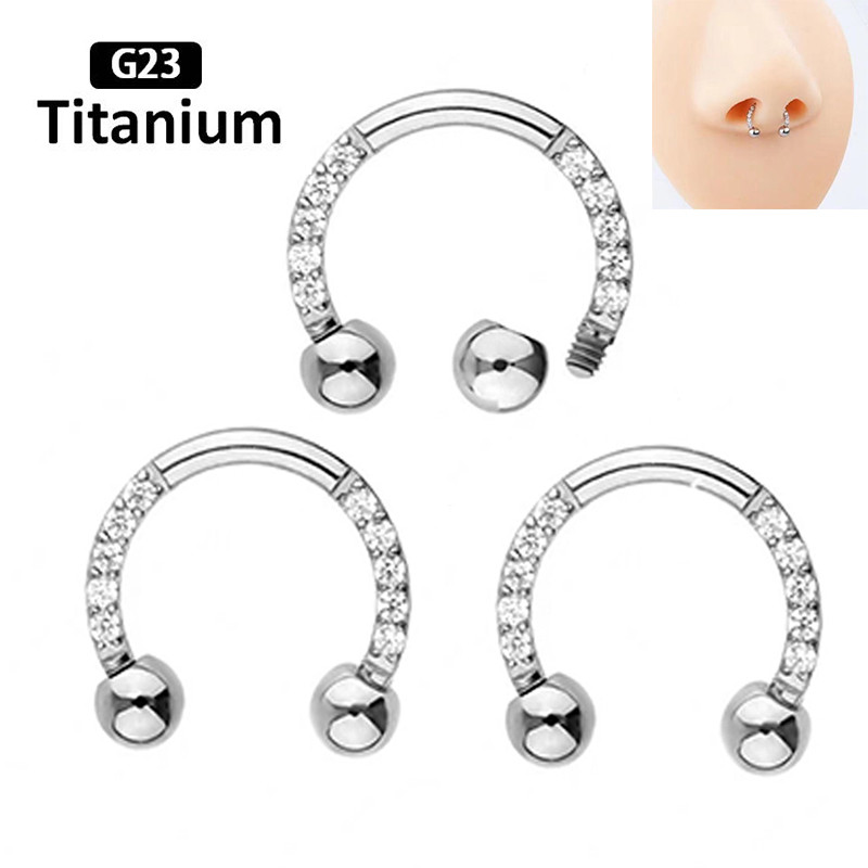 F136 Titan Zircon Hoop Inel pentru nas Septum Buză Circular Barbell Potcoavă Ureche Tragus Helix Cercel Piercing Nas Bijuterii pentru corp