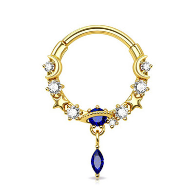 Inele pentru sept 16G Dangle Septum Blue Planet Clear CZ Oțel chirurgical 316L Star Daith Cercel Moon Helix Cercel Piercing pentru nas inel