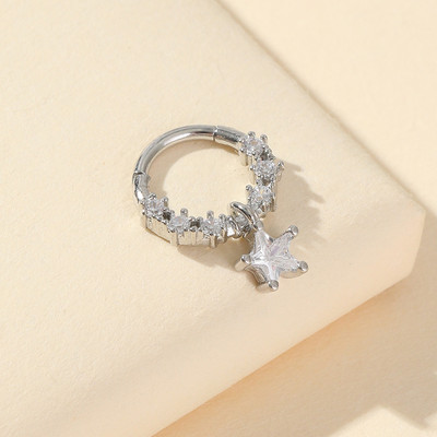 Inele pentru sept 16G Dangle Septum Blue Planet Clear CZ Oțel chirurgical 316L Star Daith Cercel Moon Helix Cercel Piercing pentru nas inel