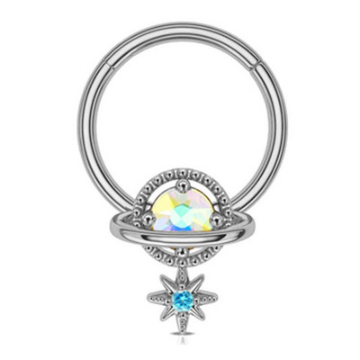 Inele pentru sept 16G Dangle Septum Blue Planet Clear CZ Oțel chirurgical 316L Star Daith Cercel Moon Helix Cercel Piercing pentru nas inel