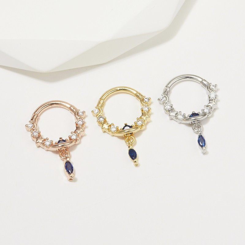 Inele pentru sept 16G Dangle Septum Blue Planet Clear CZ Oțel chirurgical 316L Star Daith Cercel Moon Helix Cercel Piercing pentru nas inel
