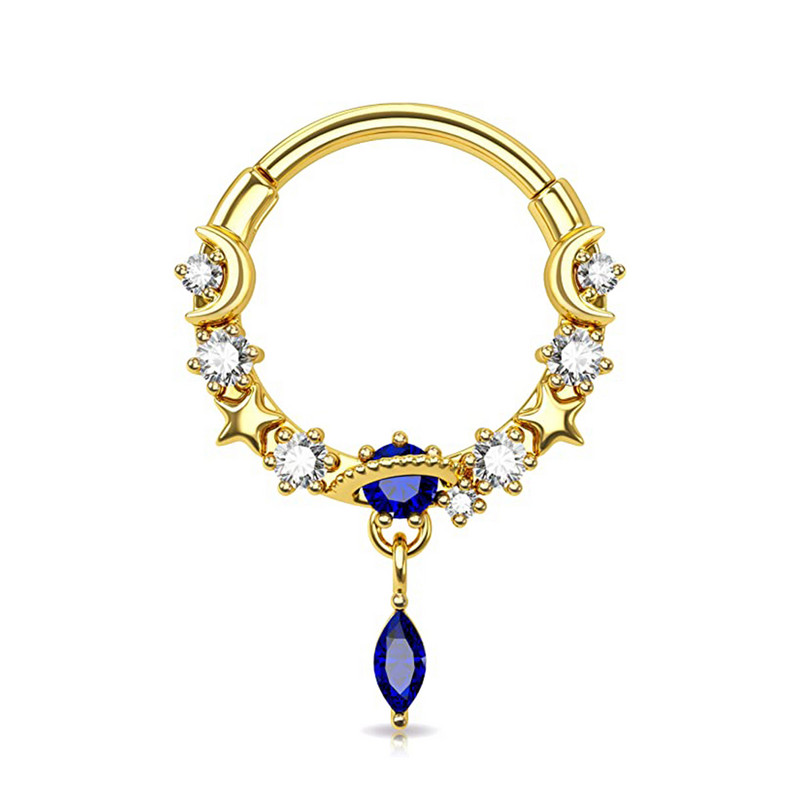 Inele pentru sept 16G Dangle Septum Blue Planet Clear CZ Oțel chirurgical 316L Star Daith Cercel Moon Helix Cercel Piercing pentru nas inel