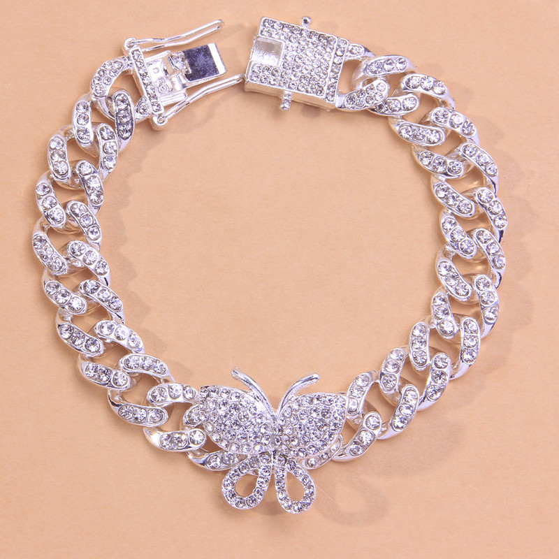 „Crystal Hiphop Butterfly“ kulkšnių apyrankė, didmeninė prekyba moterims, vyriška apyrankė ant kojos, pėdos Kubietiška grandinėlė, stambūs papuošalų sandalai