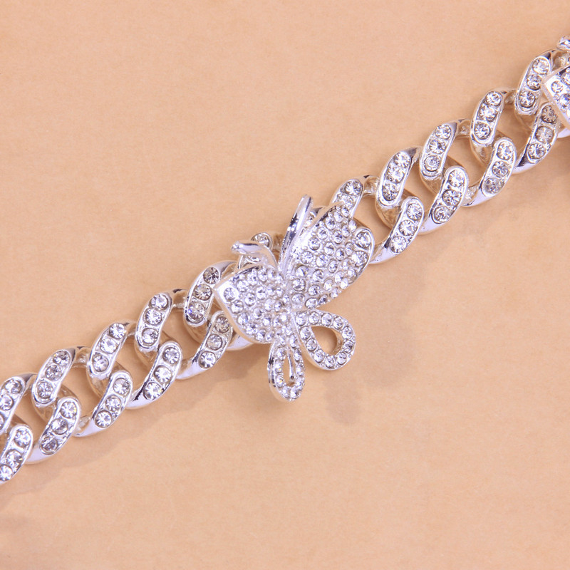 „Crystal Hiphop Butterfly“ kulkšnių apyrankė, didmeninė prekyba moterims, vyriška apyrankė ant kojos, pėdos Kubietiška grandinėlė, stambūs papuošalų sandalai