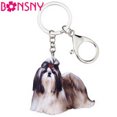 Bonsny Acrilic Elegant Shih Tzu Dog Breloc Breloc Animal pentru Femei Fete Doamne Poșetă Chei Mașină Brelocuri Copii Cadou En-gros