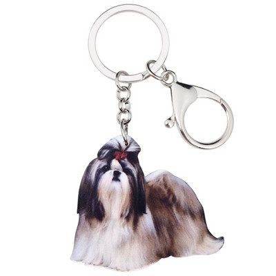 Bonsny Acrilic Elegant Shih Tzu Dog Breloc Breloc Animal pentru Femei Fete Doamne Poșetă Chei Mașină Brelocuri Copii Cadou En-gros