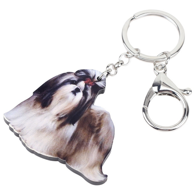 Bonsny Acrilic Elegant Shih Tzu Dog Breloc Breloc Animal pentru Femei Fete Doamne Poșetă Chei Mașină Brelocuri Copii Cadou En-gros