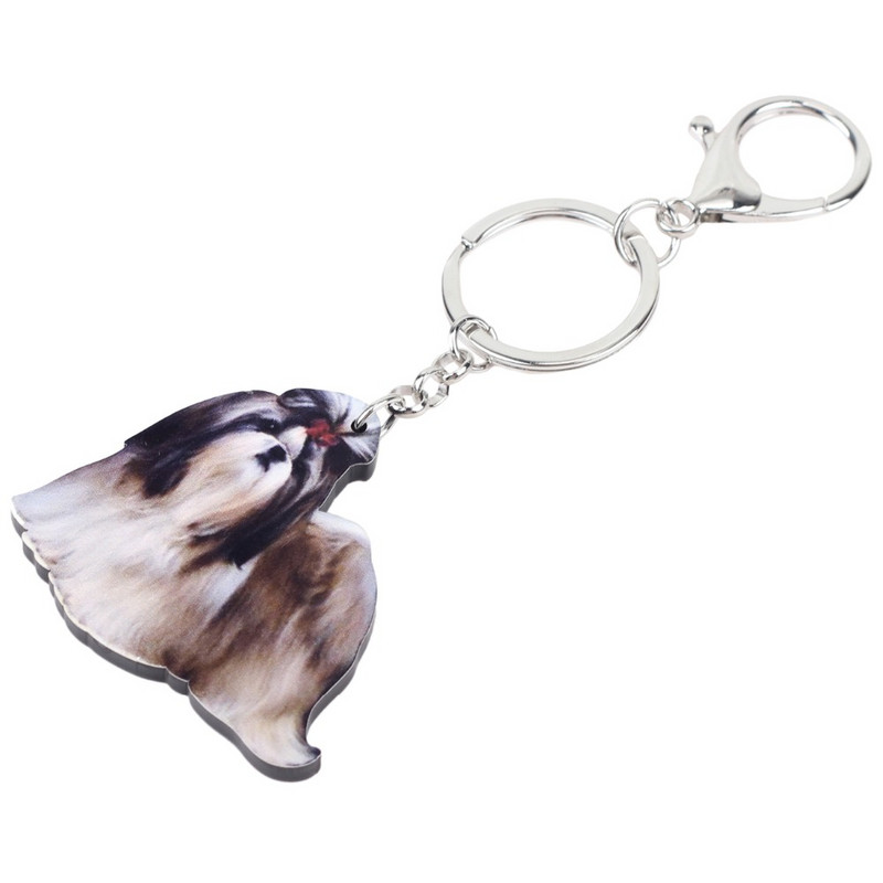 Bonsny Acrilic Elegant Shih Tzu Dog Breloc Breloc Animal pentru Femei Fete Doamne Poșetă Chei Mașină Brelocuri Copii Cadou En-gros