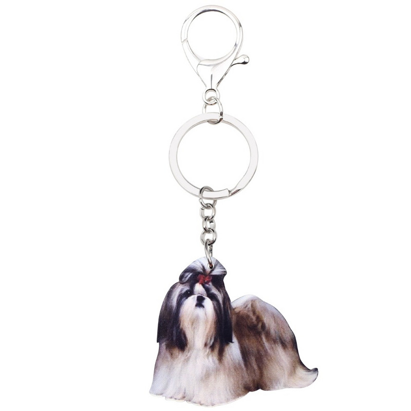 Bonsny Acrilic Elegant Shih Tzu Dog Breloc Breloc Animal pentru Femei Fete Doamne Poșetă Chei Mașină Brelocuri Copii Cadou En-gros