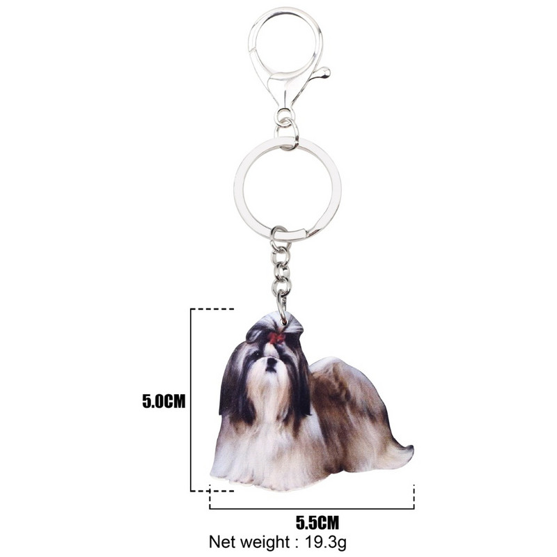 Bonsny Acrilic Elegant Shih Tzu Dog Breloc Breloc Animal pentru Femei Fete Doamne Poșetă Chei Mașină Brelocuri Copii Cadou En-gros