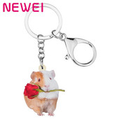NEWEI Akrilo Valentino dienos rožė Jūrų kiaulytės raktų pakabukai Žiedinis krepšys Automobilinės piniginės puošmena Gyvūnų raktų pakabukas Moterims Merginai Paaugliui Dovana