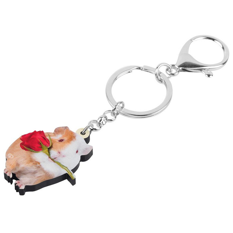 NEWEI Akrilo Valentino dienos rožė Jūrų kiaulytės raktų pakabukai Žiedinis krepšys Automobilinės piniginės puošmena Gyvūnų raktų pakabukas Moterims Merginai Paaugliui Dovana