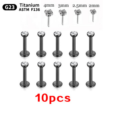 Comerț cu ridicata 10 buc G23 Titan Piercing Labret Lip Stud Zircon 20/18/16g Cercei mici Foe Women Fine Lip Stud Set Bijuterii pentru corp