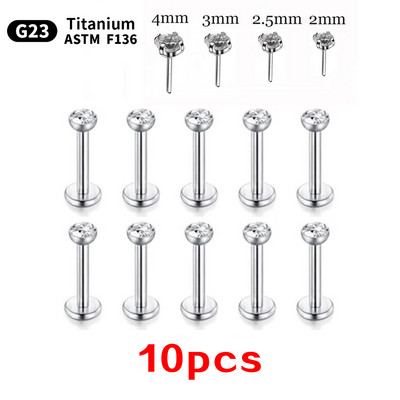 Comerț cu ridicata 10 buc G23 Titan Piercing Labret Lip Stud Zircon 20/18/16g Cercei mici Foe Women Fine Lip Stud Set Bijuterii pentru corp