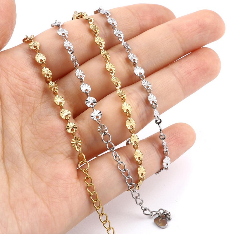 Frumoasă gleznă din oțel inoxidabil pentru femei de culoare argintie cu model sculptat rotund Brățări de gleznă Bijuterii 23 cm (9") lungime, 1 bucată