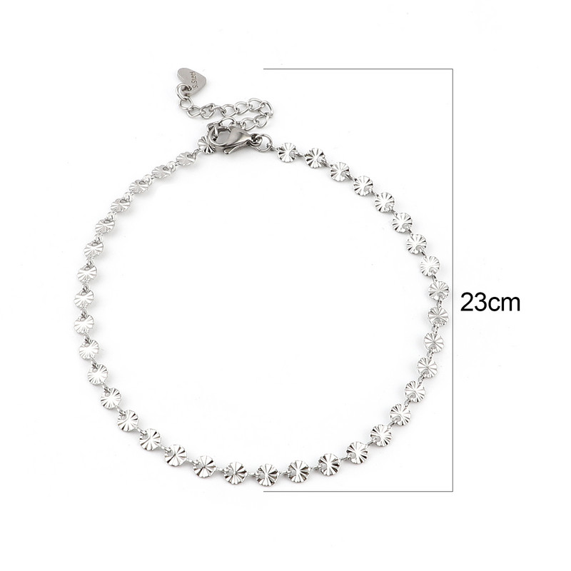 Frumoasă gleznă din oțel inoxidabil pentru femei de culoare argintie cu model sculptat rotund Brățări de gleznă Bijuterii 23 cm (9") lungime, 1 bucată