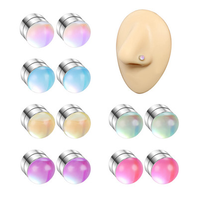 12 buc./lot Magnet Magnetic Nas Stud Oțel inoxidabil Fără gaură Inel pentru nas Ureche Helix Cartilaj Buză Labret Stud Bijuterii non perforate