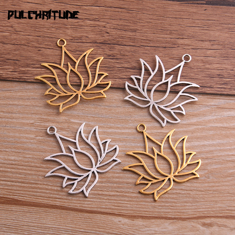 8 bucăți 37*39 mm din aliaj metalic, în două culori, brelocuri de lotus goale, pandantive cu plante pentru realizarea de bijuterii, artizanat manual