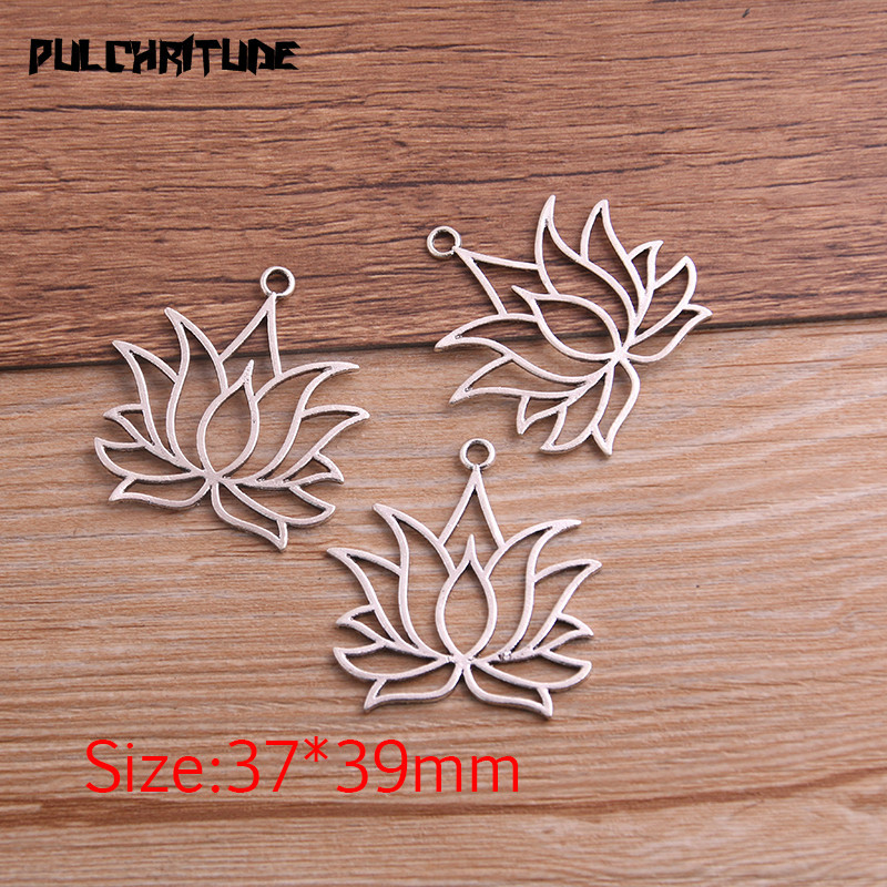 8 bucăți 37*39 mm din aliaj metalic, în două culori, brelocuri de lotus goale, pandantive cu plante pentru realizarea de bijuterii, artizanat manual