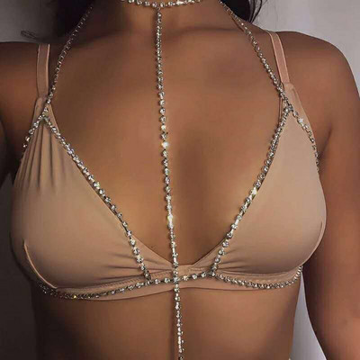 adolph Bijuterii de cristal pentru corp Sutien Colier Bikini Colier Femei Strălucitor Bralette Lanț Beach Bodychain Bijuterii pentru corp Collier Nou