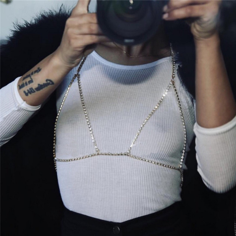 adolph Bijuterii de cristal pentru corp Sutien Colier Bikini Colier Femei Strălucitor Bralette Lanț Beach Bodychain Bijuterii pentru corp Collier Nou