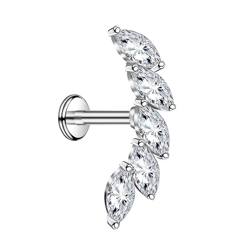 Piercing petale Labret 16g Cartilage Tragus Stud Forward Helix Cerceu cu spate plat 100% Oțel inoxidabil 316L Filetat intern