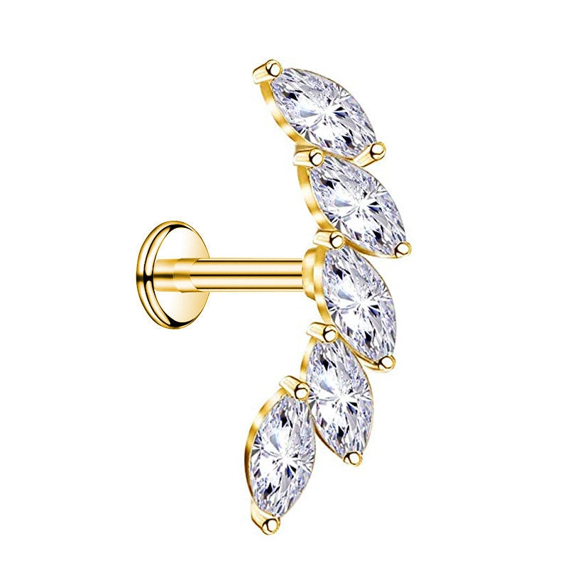 Piercing petale Labret 16g Cartilage Tragus Stud Forward Helix Cerceu cu spate plat 100% Oțel inoxidabil 316L Filetat intern