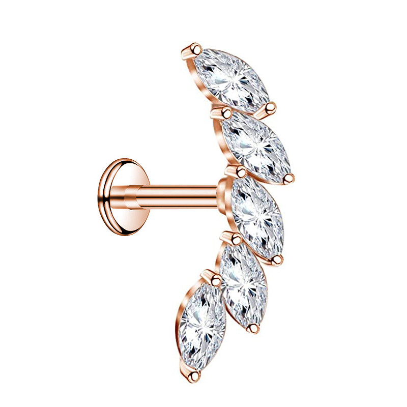 Piercing petale Labret 16g Cartilage Tragus Stud Forward Helix Cerceu cu spate plat 100% Oțel inoxidabil 316L Filetat intern