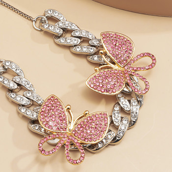 KunJoe Multicolor Vintage Big Butterfly Iced Out Rhinestone Crystal Cuban Chain Glezen Моден регулируем глезен за жени Момичета